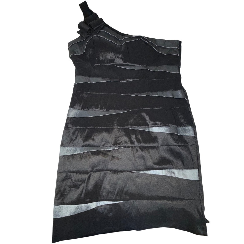 NWT Scarlett Modern Social Womens 14 One Shoulder Bow Cocktail Dress Black